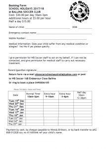 WB Soccer Booking Form